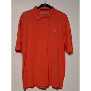 Miami Hurricanes Cutter & Buck Mens Polo Shirt Orange CB DryTec NCAA Golf L